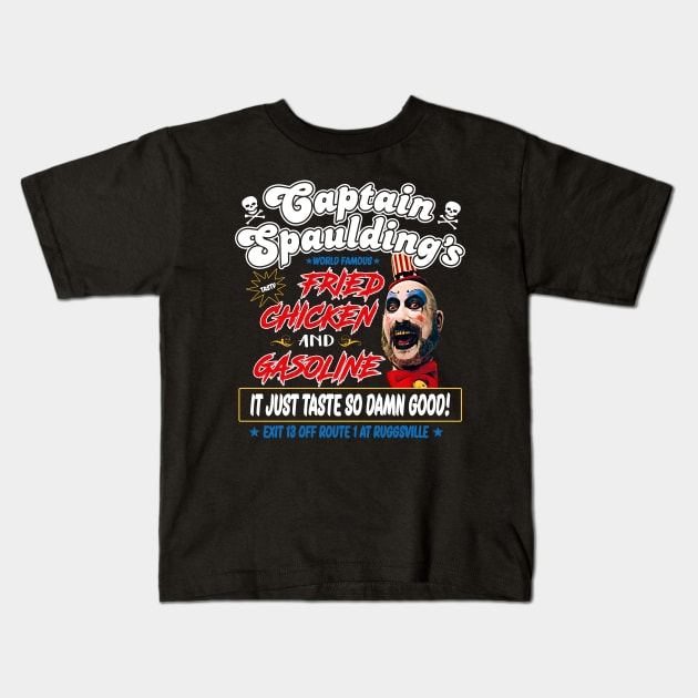 Classic Movie Fried Chicken & Gasoline Kids T-Shirt by Heavy Dark Artshy